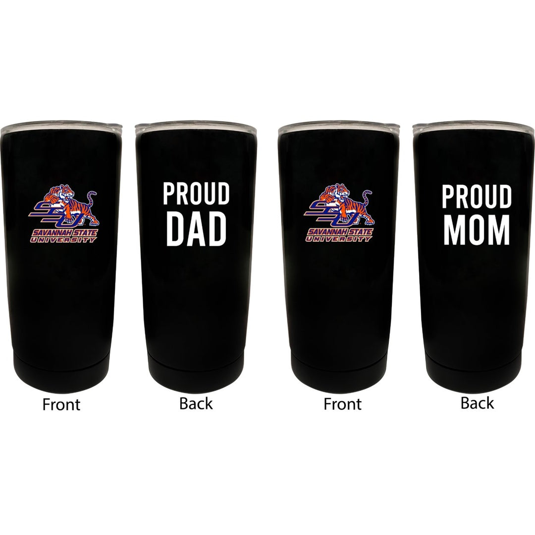 Savannah State University NCAA Insulated Tumbler - 16oz Stainless Steel Travel Mug Proud Mom and Dad Design Black Image 1