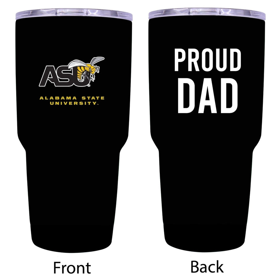 R and R Imports Alabama State University Proud Dad 24 oz Insulated Stainless Steel Tumblers Black. Image 1