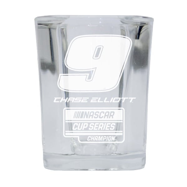 R and R Imports Chase Elliott 9 2020 NASCAR Champion 2 Ounce Etched Shot Glass Square Base 4-Pack Image 1