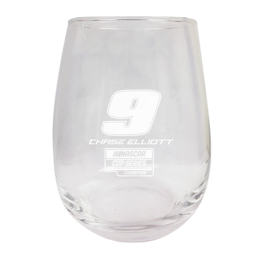 R and R Imports Chase Elliott NASCAR 2020 Champion Etched Stemless Glass 9 oz 2-Pack Image 1