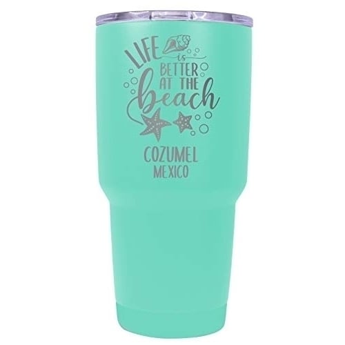 Cozumel Mexico Souvenir Laser Engraved 24 Oz Insulated Stainless Steel Tumbler Seafoam. Image 1