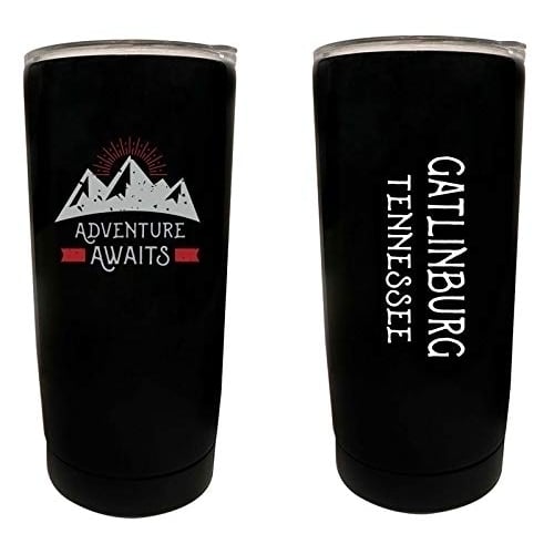 R and R Imports Gatlinburg Tennessee Souvenir 16 oz Stainless Steel Insulated Tumbler Adventure Awaits Design Black. Image 1