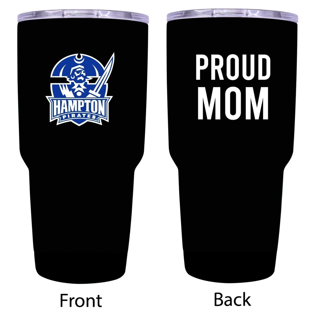 R and R Imports Hampton University Proud Mom 24 oz Insulated Stainless Steel Tumblers Black. Image 1