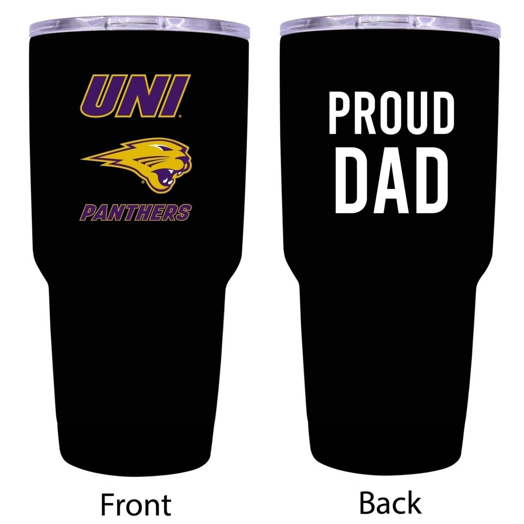 R and R Imports Northern Iowa Panthers Proud Dad 24 oz Insulated Stainless Steel Tumblers Black. Image 1