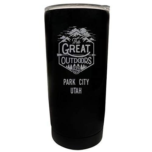 R and R Imports Park City Utah Etched 16 oz Stainless Steel Insulated Tumbler Outdoor Adventure Design Black. Image 1