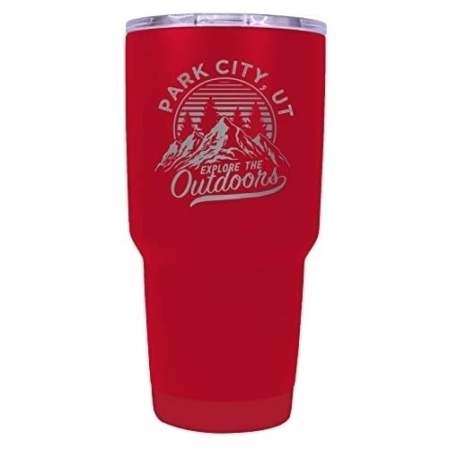 Park City Utah Souvenir Laser Engraved 24 oz Insulated Stainless Steel Tumbler Red. Image 1