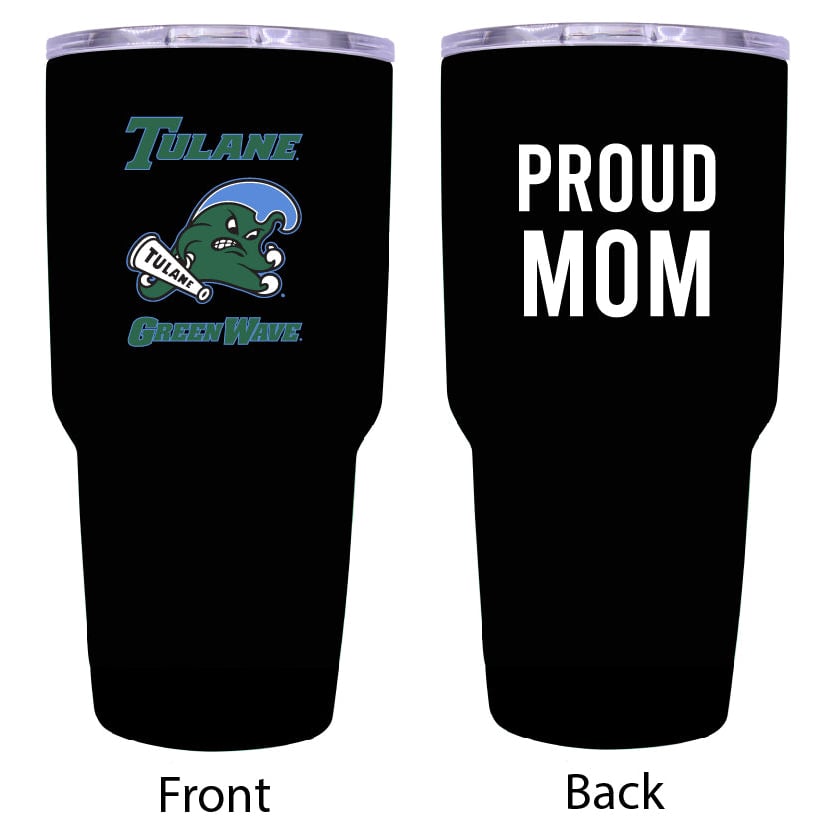 R and R Imports Tulane University Green Wave Proud Mom 24 oz Insulated Stainless Steel Tumblers Black. Image 1