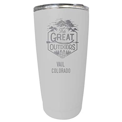 R and R Imports Vail Colorado Etched 16 oz Stainless Steel Insulated Tumbler Outdoor Adventure Design White White. Image 1