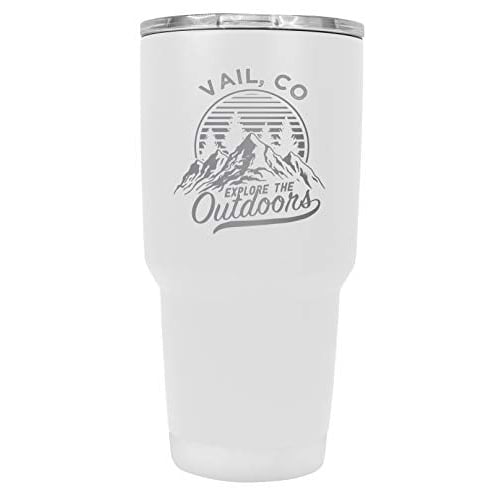 Vail Colorado Souvenir Laser Engraved 24 oz Insulated Stainless Steel Tumbler White White. Image 1