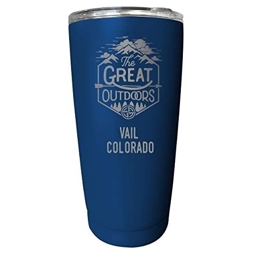 R and R Imports Vail Colorado Etched 16 oz Stainless Steel Insulated Tumbler Outdoor Adventure Design Navy. Image 1