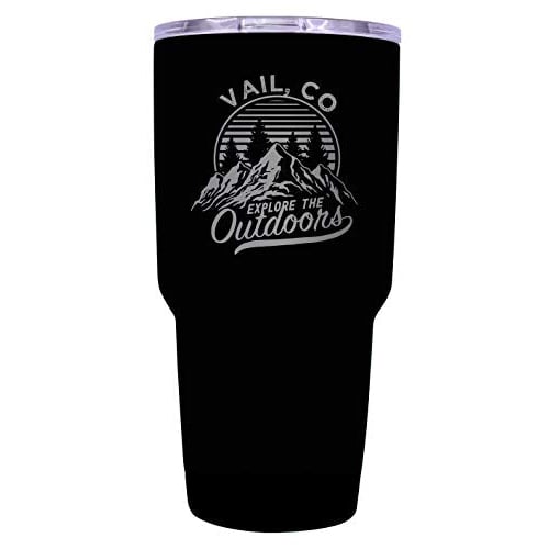 Vail Colorado Souvenir Laser Engraved 24 oz Insulated Stainless Steel Tumbler Black. Image 1