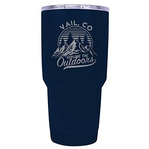 Vail Colorado Souvenir Laser Engraved 24 oz Insulated Stainless Steel Tumbler Navy. Image 1