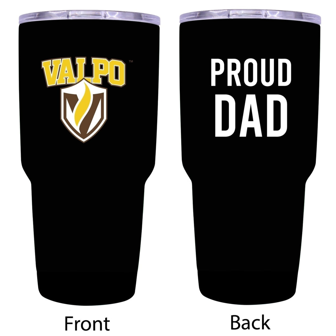 R and R Imports Valparaiso University Proud Dad 24 oz Insulated Stainless Steel Tumblers Black. Image 1