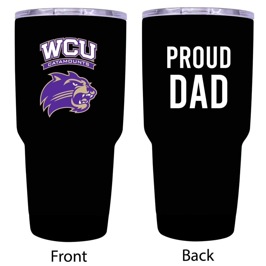 R and R Imports Western Carolina University Proud Dad 24 oz Insulated Stainless Steel Tumblers Black. Image 1