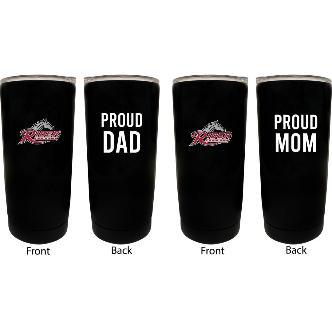 Rider University Broncs NCAA Insulated Tumbler - 16oz Stainless Steel Travel Mug Proud Mom and Dad Design Black Image 1