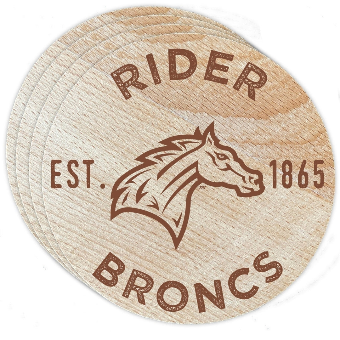 Rider University Broncs Officially Licensed Wood Coasters (4-Pack) - Laser Engraved Never Fade Design Image 1