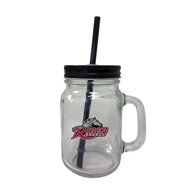 Rider University Broncs NCAA Iconic Mason Jar Glass - Officially Licensed Collegiate Drinkware with Lid and Straw Image 1