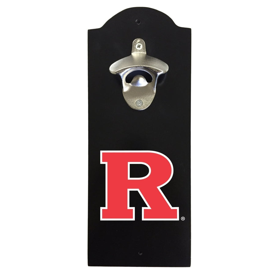 Rutgers Scarlet Knights Wall-Mounted Bottle Opener  Sturdy Metal with Decorative Wood Base for Home Bars Rec Rooms and Image 1