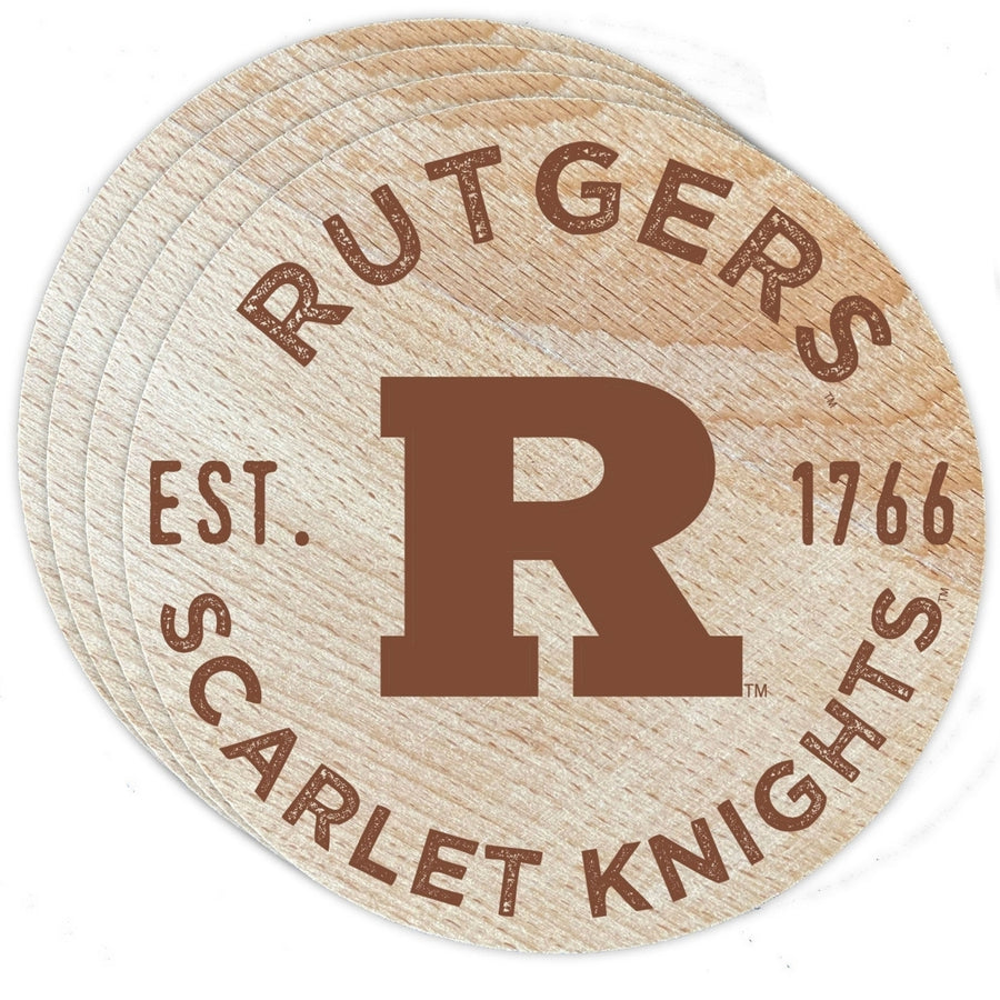 Rutgers Scarlet Knights Officially Licensed Wood Coasters (4-Pack) - Laser Engraved Never Fade Design Image 1