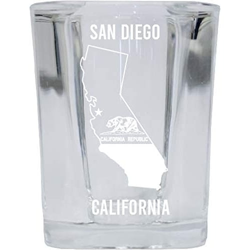 San Diego California Laser Etched Souvenir 2 Ounce Square Shot Glass State Flag Design Image 1