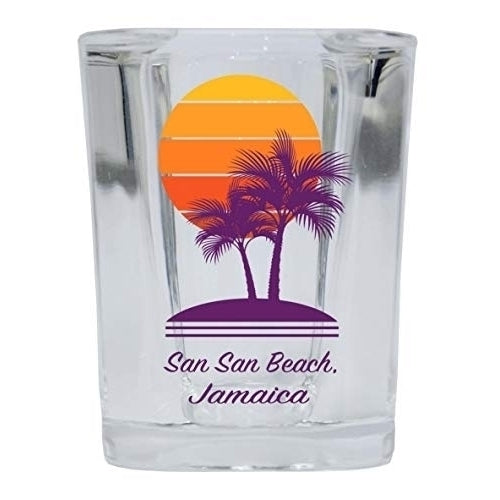 San San Beach Jamaica Souvenir 2 Ounce Square Shot Glass Palm Design Image 1