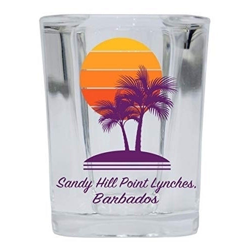 Sandy Hill Point Lynches Barbados Souvenir 2 Ounce Square Shot Glass Palm Design Image 1