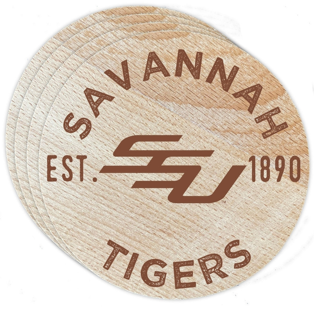 Savannah State University Officially Licensed Wood Coasters (4-Pack) - Laser Engraved Never Fade Design Image 1