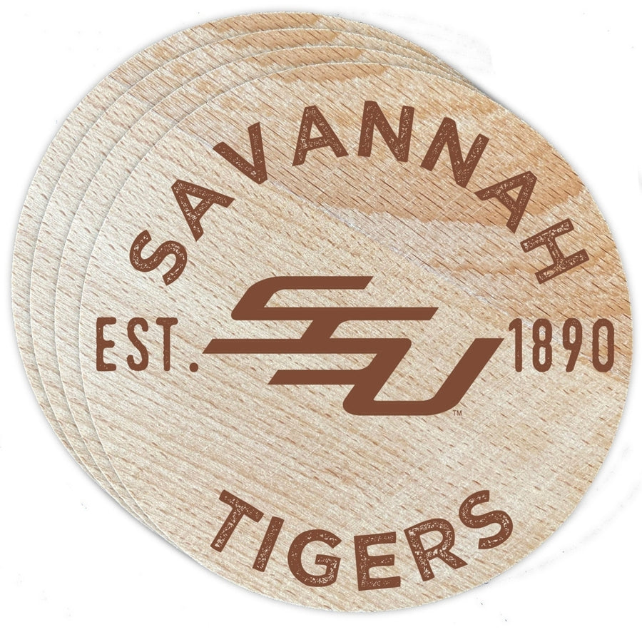 Savannah State University Officially Licensed Wood Coasters (4-Pack) - Laser Engraved Never Fade Design Image 1