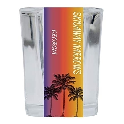 Skidaway Narrows Georgia 2 Ounce Square Shot Glass Palm Tree Design Image 1