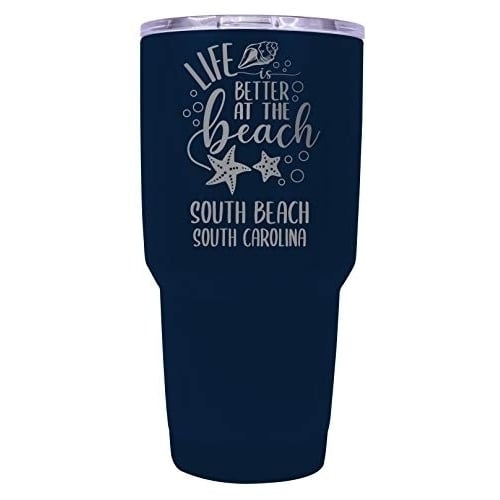 South Beach South Carolina Souvenir Laser Engraved 24 Oz Insulated Stainless Steel Tumbler Navy Image 1