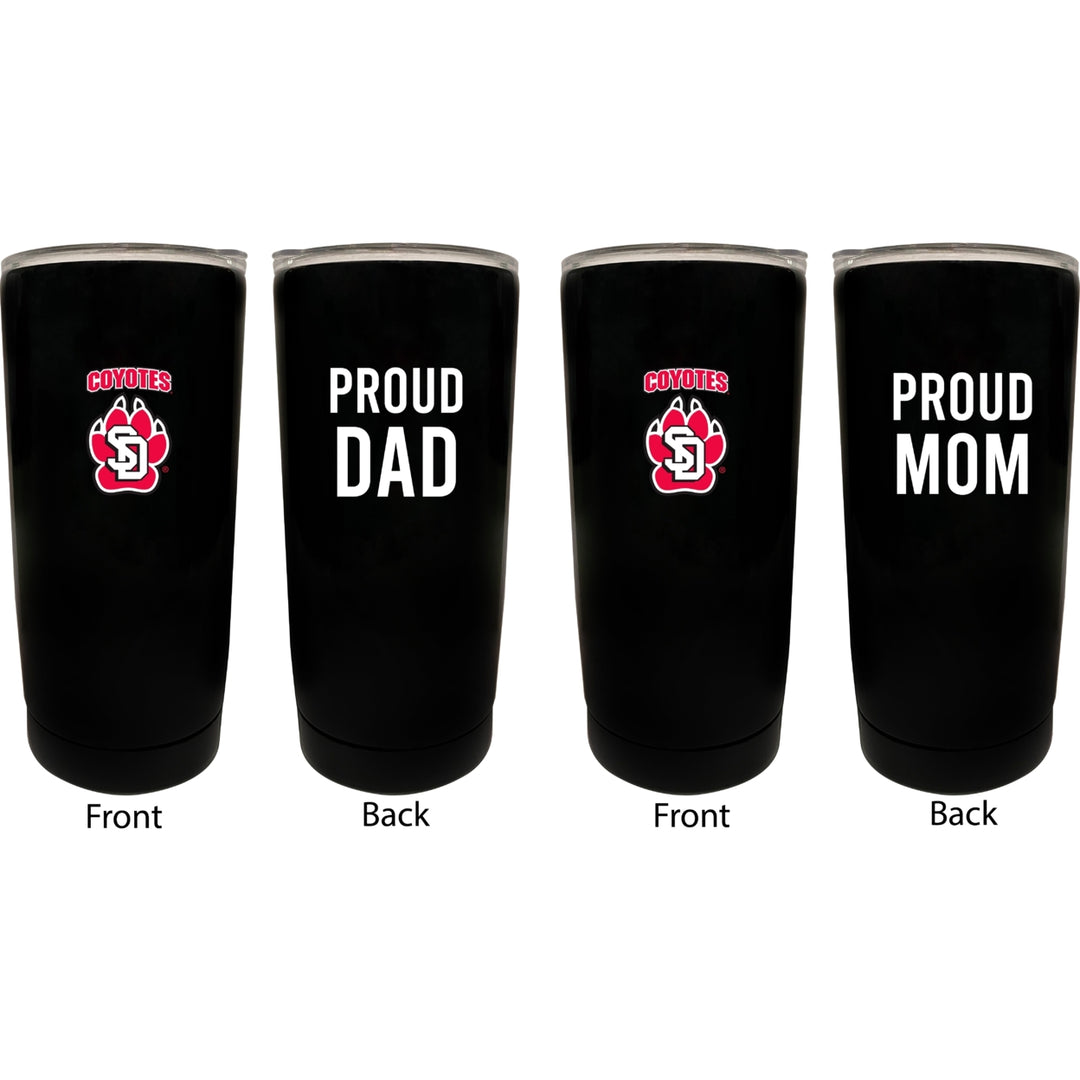 South Dakota Coyotes NCAA Insulated Tumbler - 16oz Stainless Steel Travel Mug Proud Mom and Dad Design Black Image 1