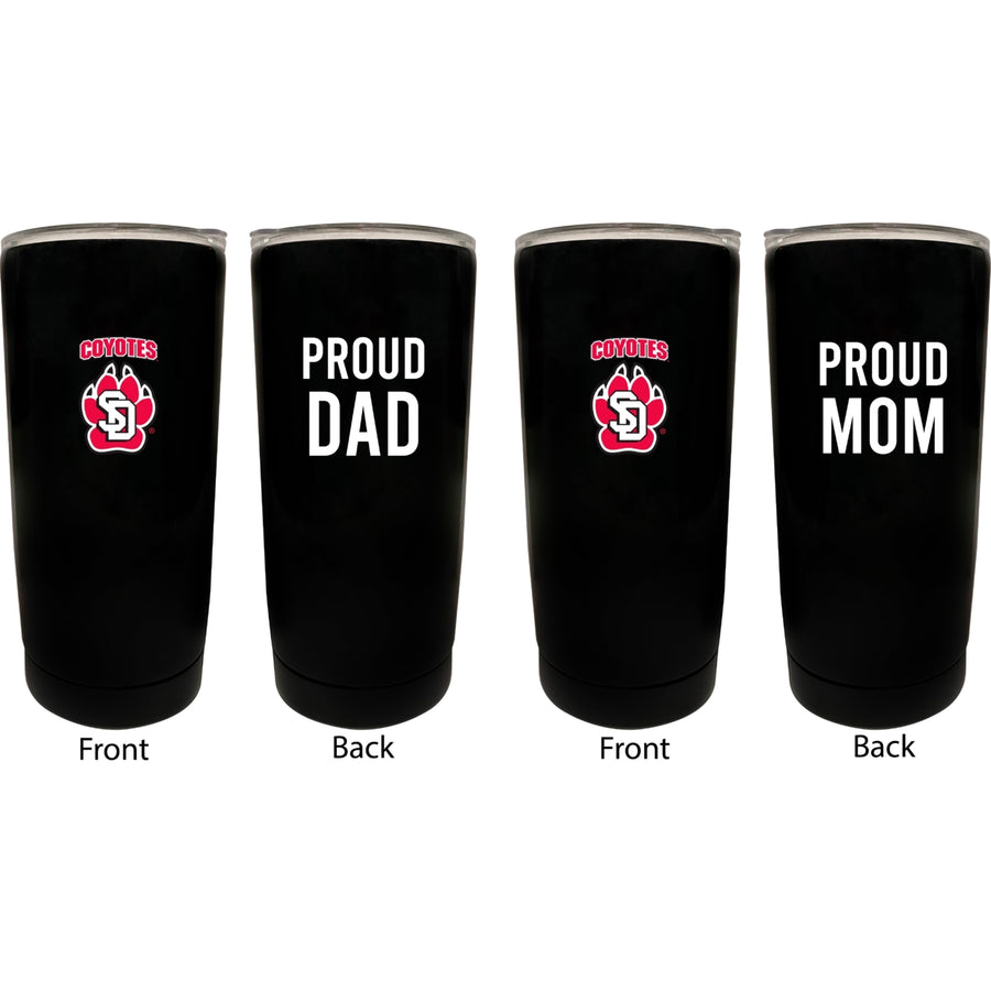 South Dakota Coyotes NCAA Insulated Tumbler - 16oz Stainless Steel Travel Mug Proud Mom and Dad Design Black Image 1