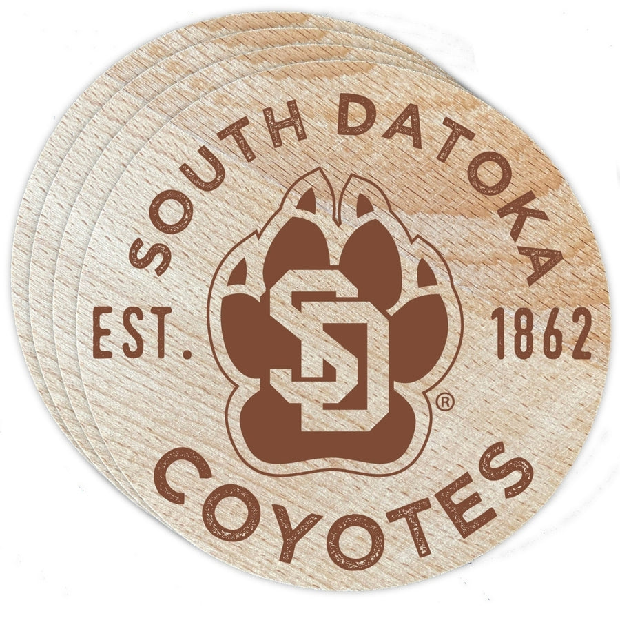 South Dakota Coyotes Officially Licensed Wood Coasters (4-Pack) - Laser Engraved Never Fade Design Image 1