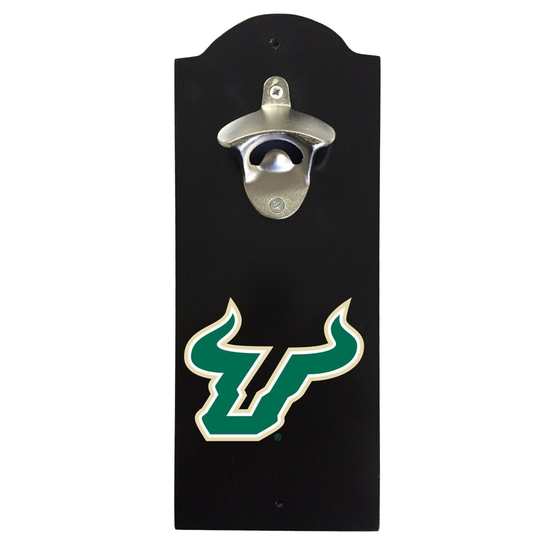 South Florida Bulls Wall-Mounted Bottle Opener  Sturdy Metal with Decorative Wood Base for Home Bars Rec Rooms and Fan Image 1