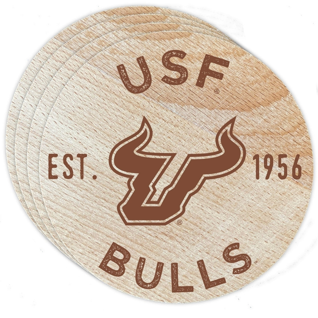 South Florida Bulls Officially Licensed Wood Coasters (4-Pack) - Laser Engraved Never Fade Design Image 1