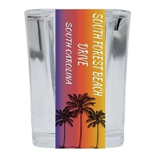 South Forest Beach Drive South Carolina 2 Ounce Square Shot Glass Palm Tree Design Image 1