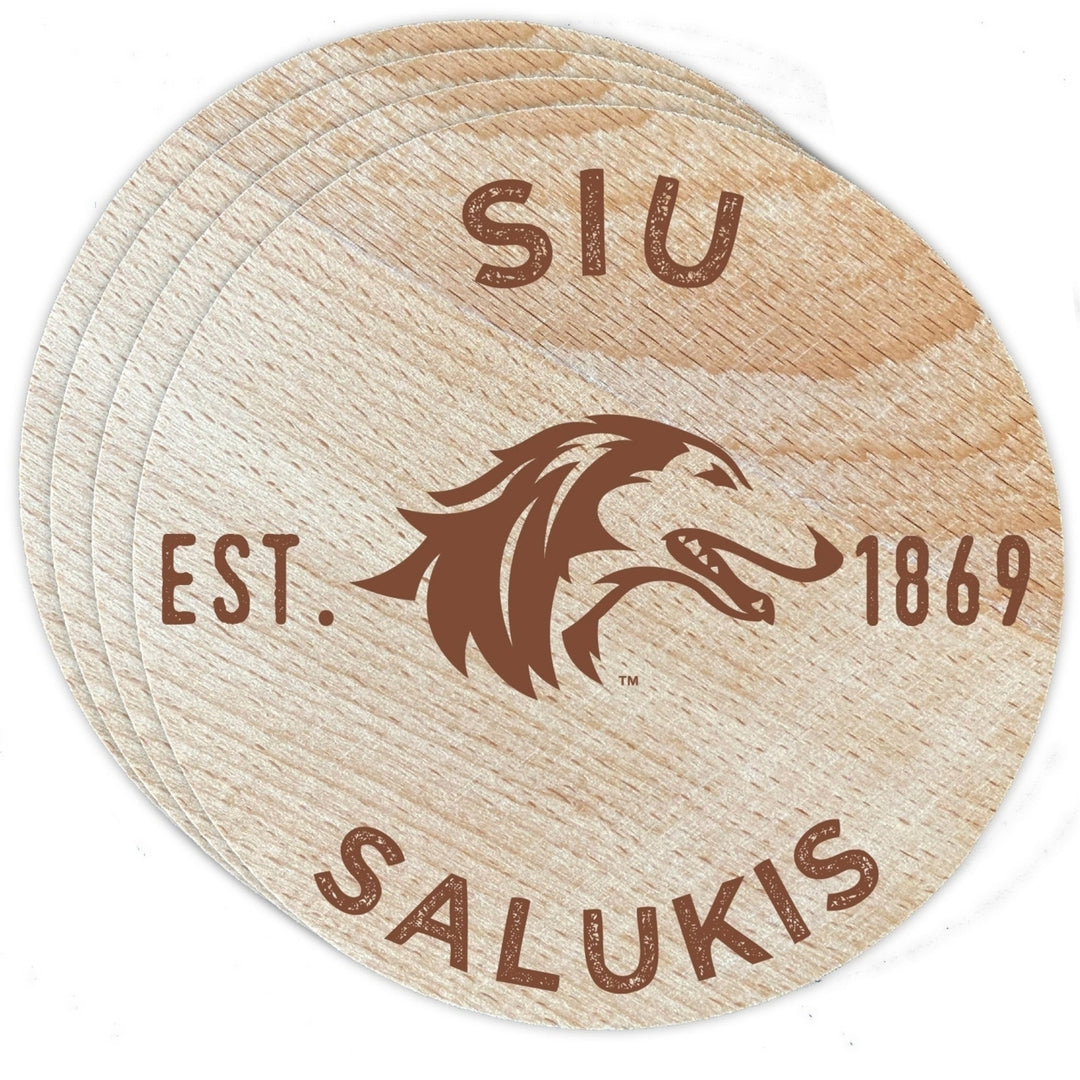 Southern Illinois Salukis Officially Licensed Wood Coasters (4-Pack) - Laser Engraved Never Fade Design Image 1