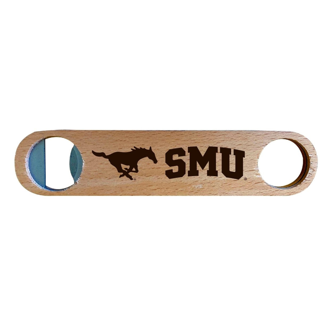 Southern Methodist University NCAA Elegant Laser-Etched Wooden Bottle Opener - Collegiate Bar Accessory Image 1