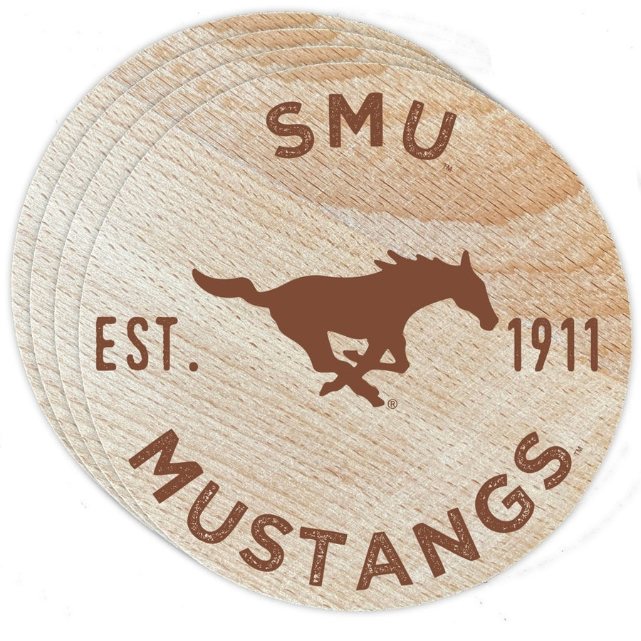 Southern Methodist University Officially Licensed Wood Coasters (4-Pack) - Laser Engraved Never Fade Design Image 1