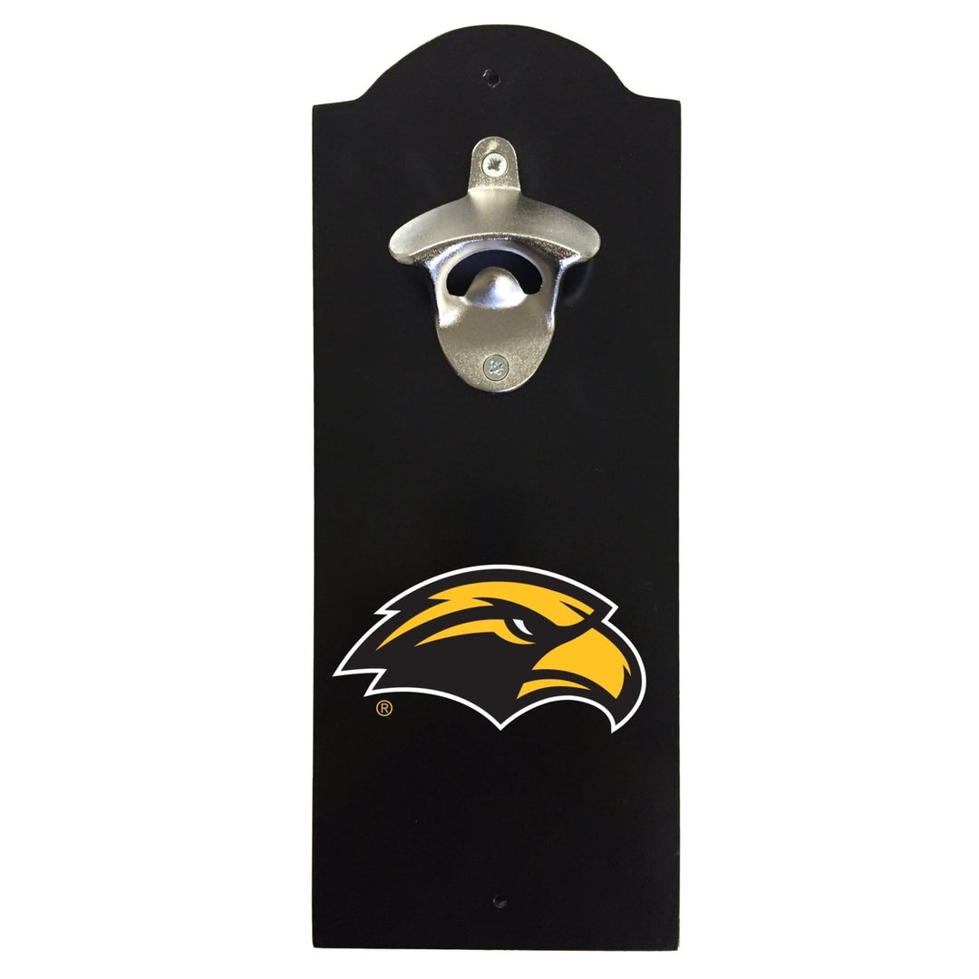 Southern Mississippi Golden Eagles Wall-Mounted Bottle Opener  Sturdy Metal with Decorative Wood Base for Home Bars Rec Image 1