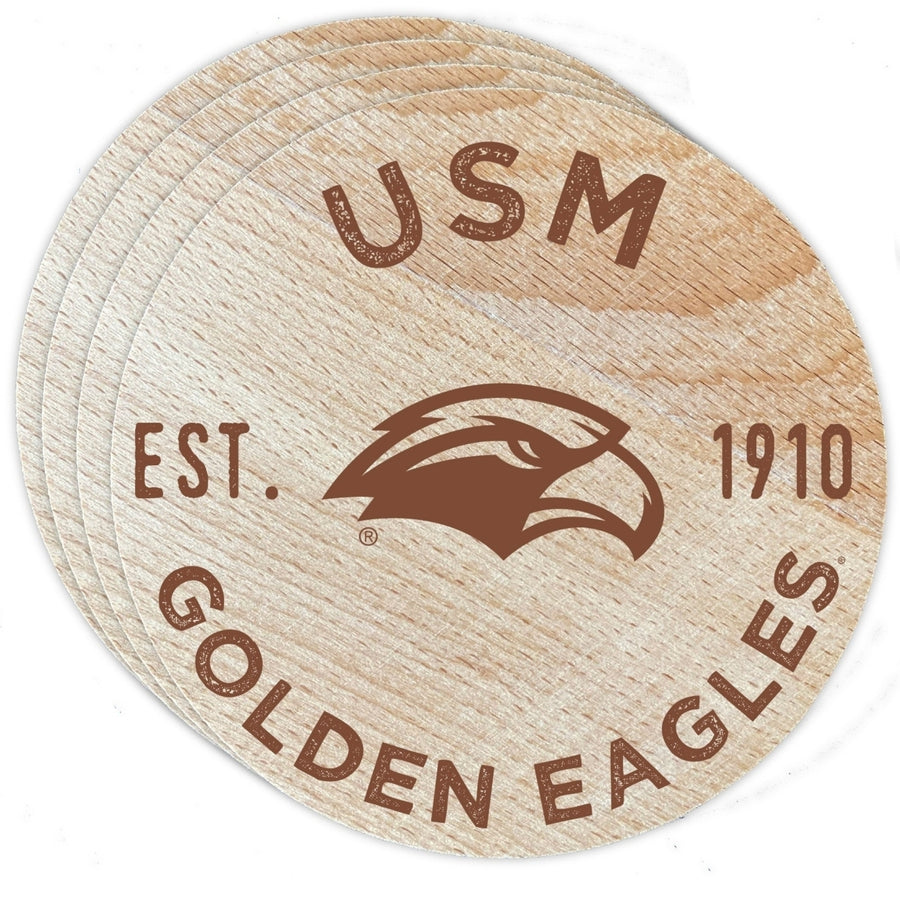 Southern Mississippi Golden Eagles Officially Licensed Wood Coasters (4-Pack) - Laser Engraved Never Fade Design Image 1