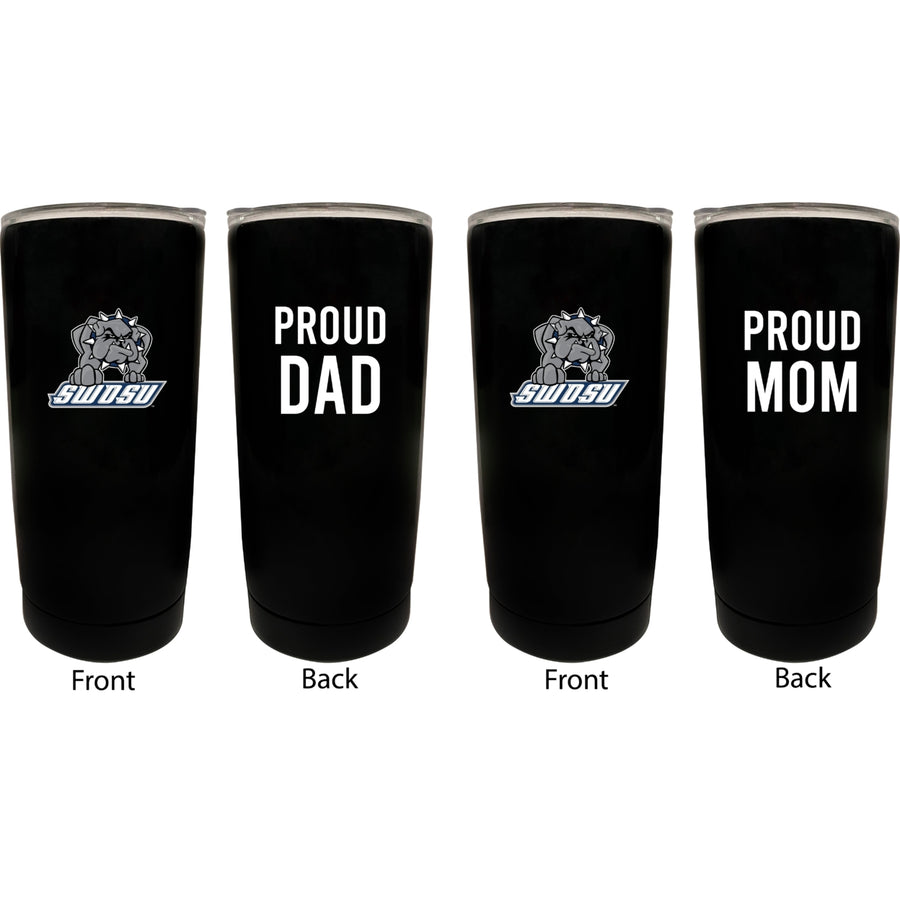Southwestern Oklahoma State University Proud Mom and Dad 16 oz Insulated Stainless Steel Tumblers 2 Pack Black. Image 1