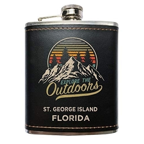 St George Island Florida Black Leather Wrapped Flask Image 1