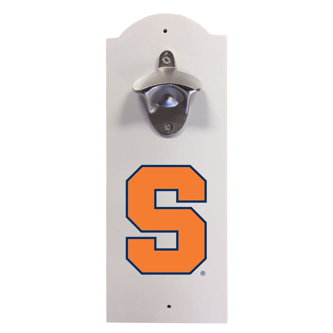 Syracuse Orange Wall-Mounted Bottle Opener  Sturdy Metal with Decorative Wood Base for Home Bars Rec Rooms and Fan Image 1