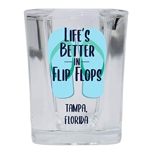 Tampa Florida Souvenir 2 Ounce Square Shot Glass Flip Flop Design 4-Pack Image 1