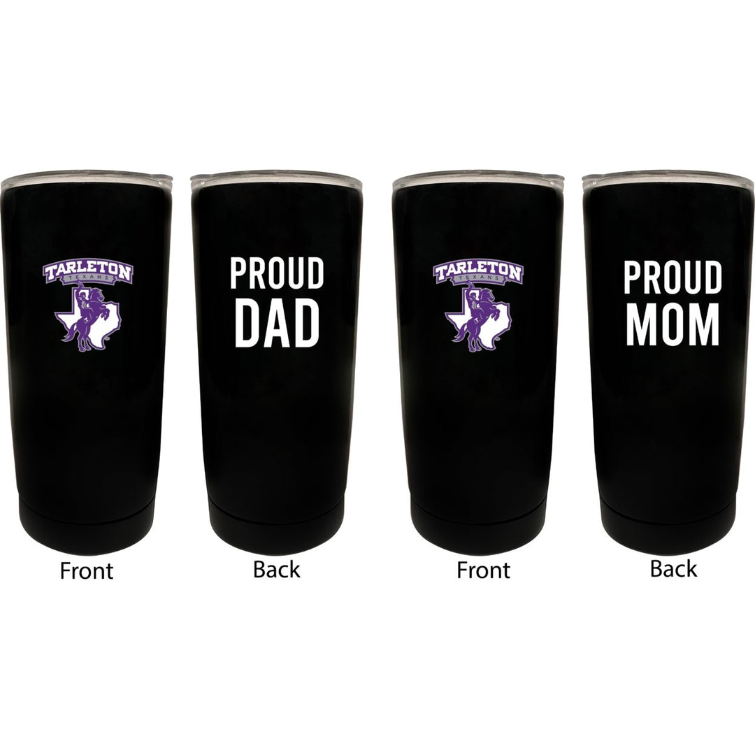 Tarleton State University NCAA Insulated Tumbler - 16oz Stainless Steel Travel Mug Proud Mom and Dad Design Black Image 1