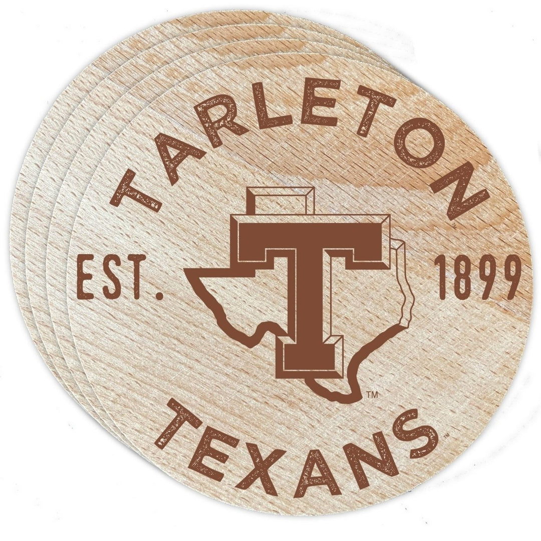 Tarleton State University Officially Licensed Wood Coasters (4-Pack) - Laser EngravedNever Fade Design Image 1