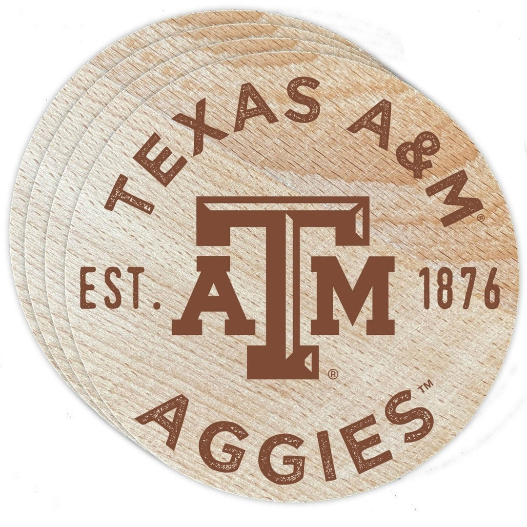 Texas AandM Aggies Officially Licensed Wood Coasters (4-Pack) - Laser EngravedNever Fade Design Image 1