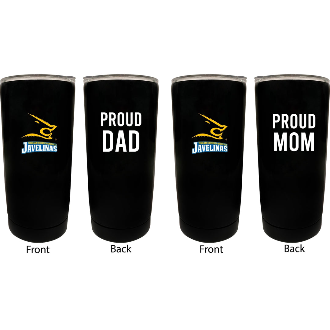 Texas AandM Kingsville Javelinas NCAA Insulated Tumbler - 16oz Stainless Steel Travel Mug Proud Mom and Dad Design Black Image 1