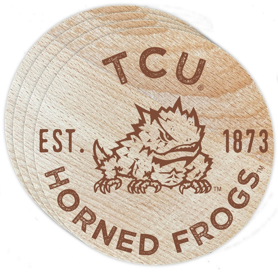 Texas Christian University Officially Licensed Wood Coasters (4-Pack) - Laser Engraved Never Fade Design Image 1